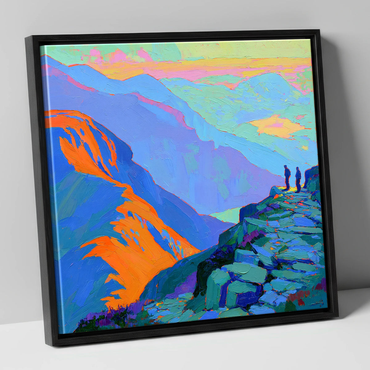 Vibrant Sunlight on the Summit lake district fell canvas wall art in black frame