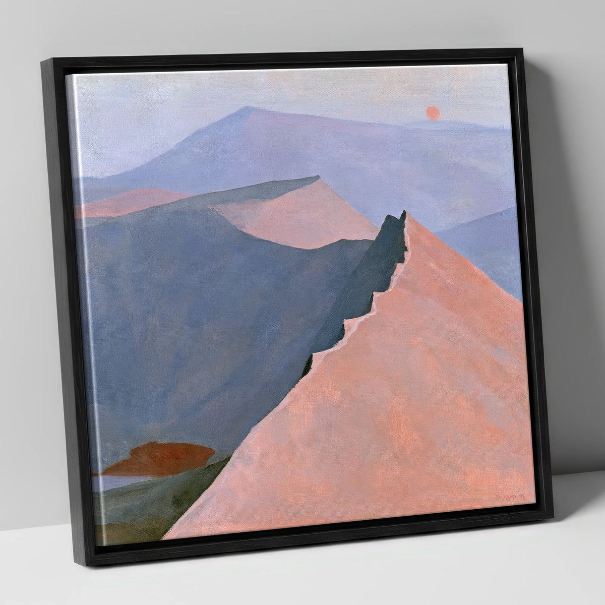 Striding Edge in Peach Light lake district walking canvas wall art in black frame