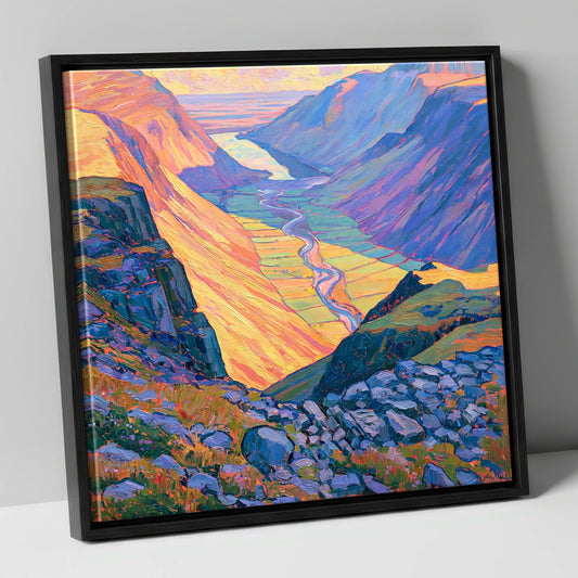 Vibrant Wasdale from Great Gable lake district fell canvas wall art in black frame