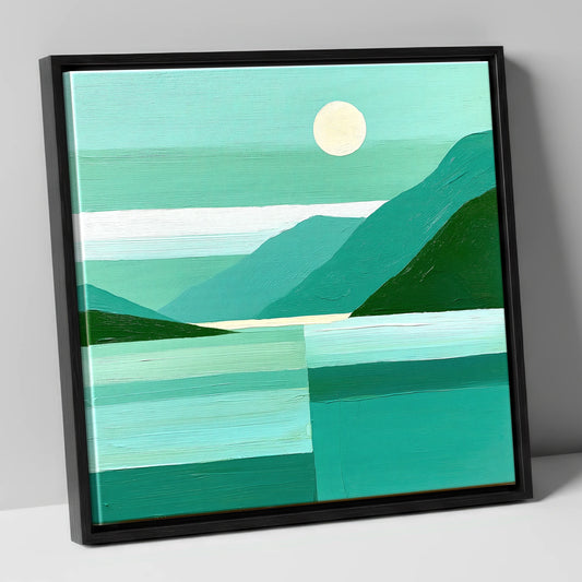 Teal Moonrise Over Wastwater lake district sky canvas wall art in black frame