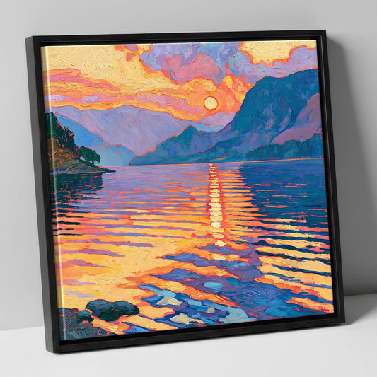 Golden Sunset Reflected on the Lake lake district lake canvas wall art in black frame