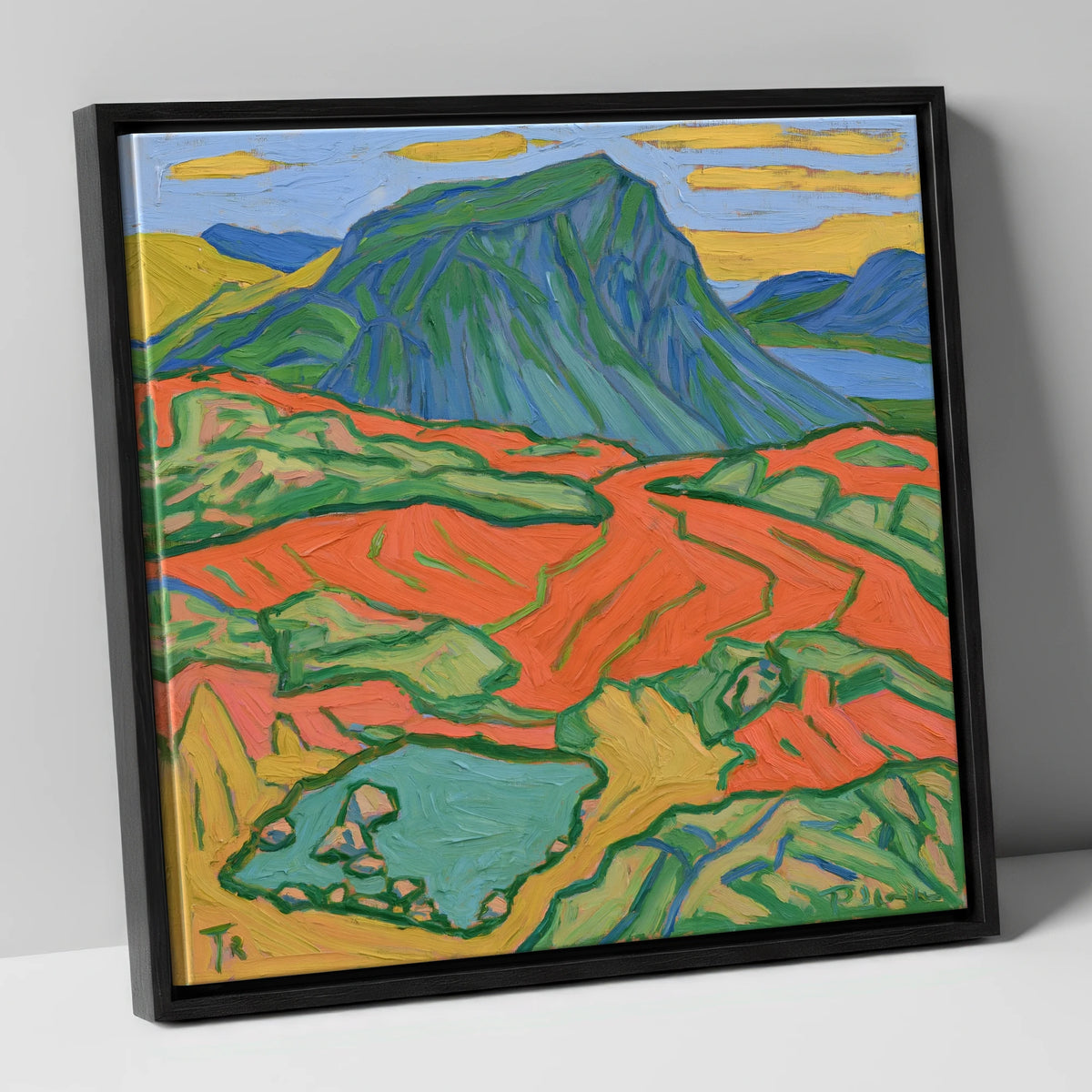 Vivid Haystacks Fell and Tarn lake district fell canvas wall art in black frame