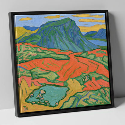 Vivid Haystacks Fell and Tarn lake district fell canvas wall art in black frame