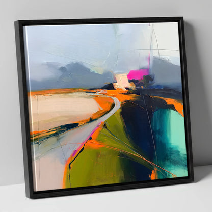 Mountain Pass Vivid Abstract lake district valley canvas wall art in black frame