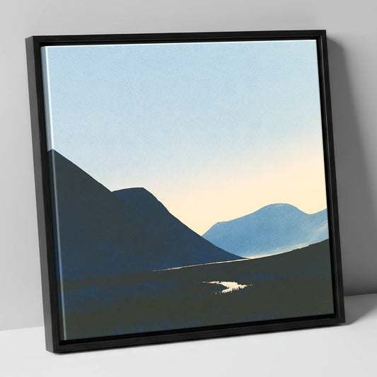 Golden Evening Over Silhouetted Fells lake district sky canvas wall art in black frame