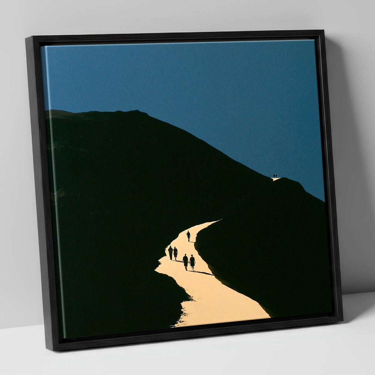 Walkers Ascending Luminous Fell Path lake district walking canvas wall art in black frame