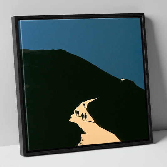 Walkers Ascending Luminous Fell Path lake district walking canvas wall art in black frame