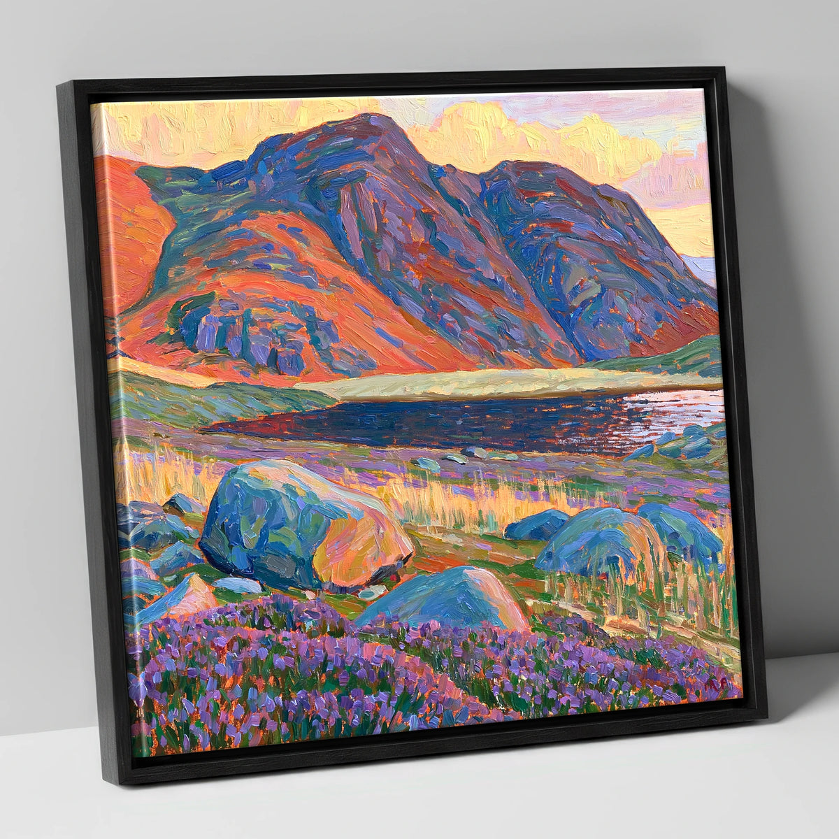 Haystacks in Fiery Light lake district fell canvas wall art in black frame