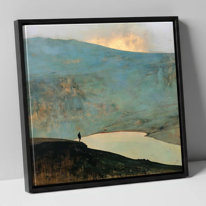 Helvellyn Walker and Golden Sky lake district fell canvas wall art in black frame