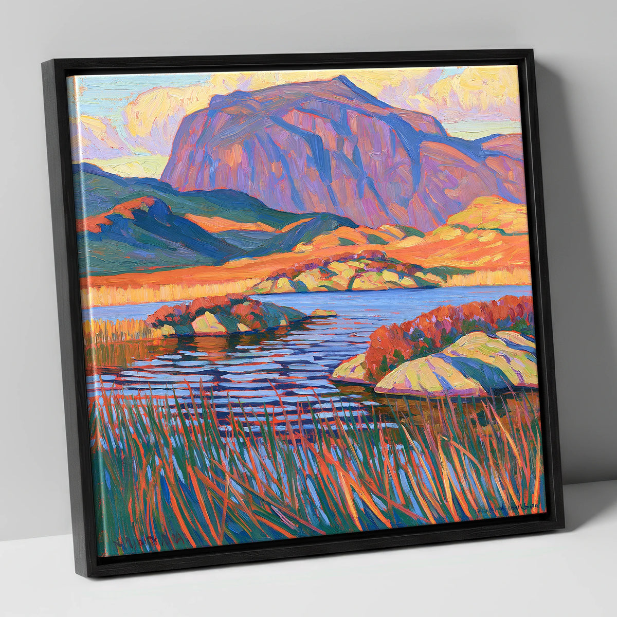 Vibrant Haystacks and Mountain Tarn lake district fell canvas wall art in black frame