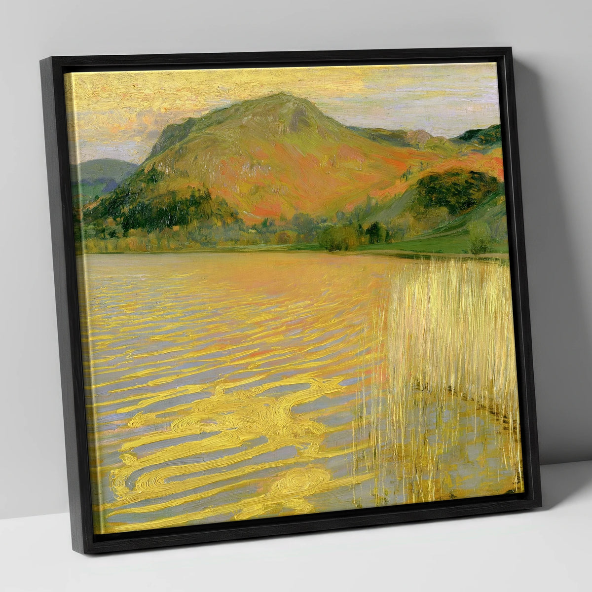 Grasmere in Golden Light lake district lake canvas wall art in black frame