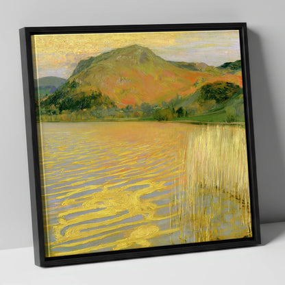 Grasmere in Golden Light lake district lake canvas wall art in black frame