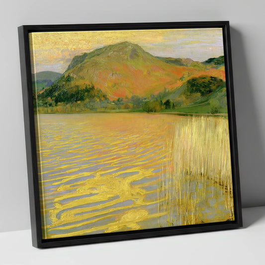 Grasmere in Golden Light lake district lake canvas wall art in black frame