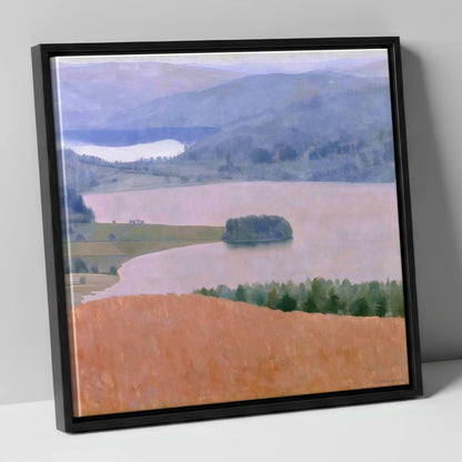 Grasmere Lake in Dusky Pink lake district lake canvas wall art in black frame