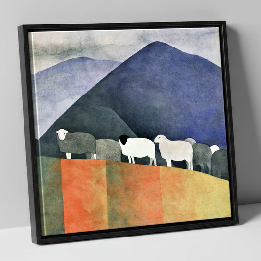 Herdwick Sheep on Indigo Fells lake district wildlife canvas wall art in black frame