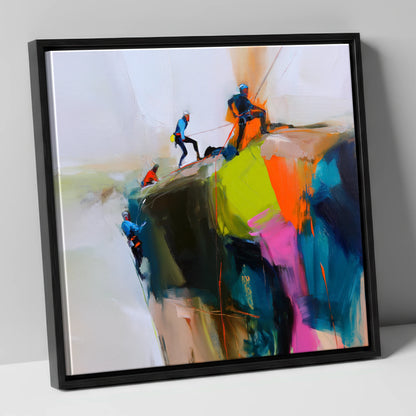 Crag Climbers in Vibrant Colour lake district walking canvas wall art in black frame