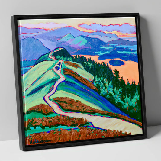 Vivid Cat Bells Above Derwentwater lake district fell canvas wall art in black frame