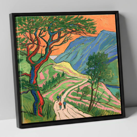 Fell Path Beneath an Orange Sky lake district walking canvas wall art in black frame