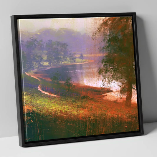 Tarn Hows in Violet Mist lake district lake canvas wall art in black frame