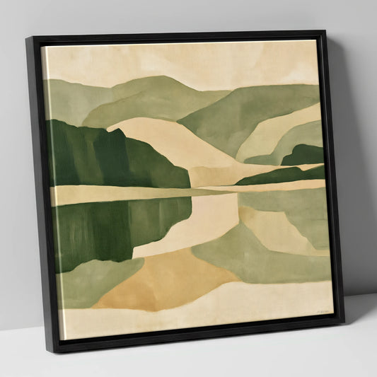 Earthy Reflections on a Calm Lake lake district lake canvas wall art in black frame