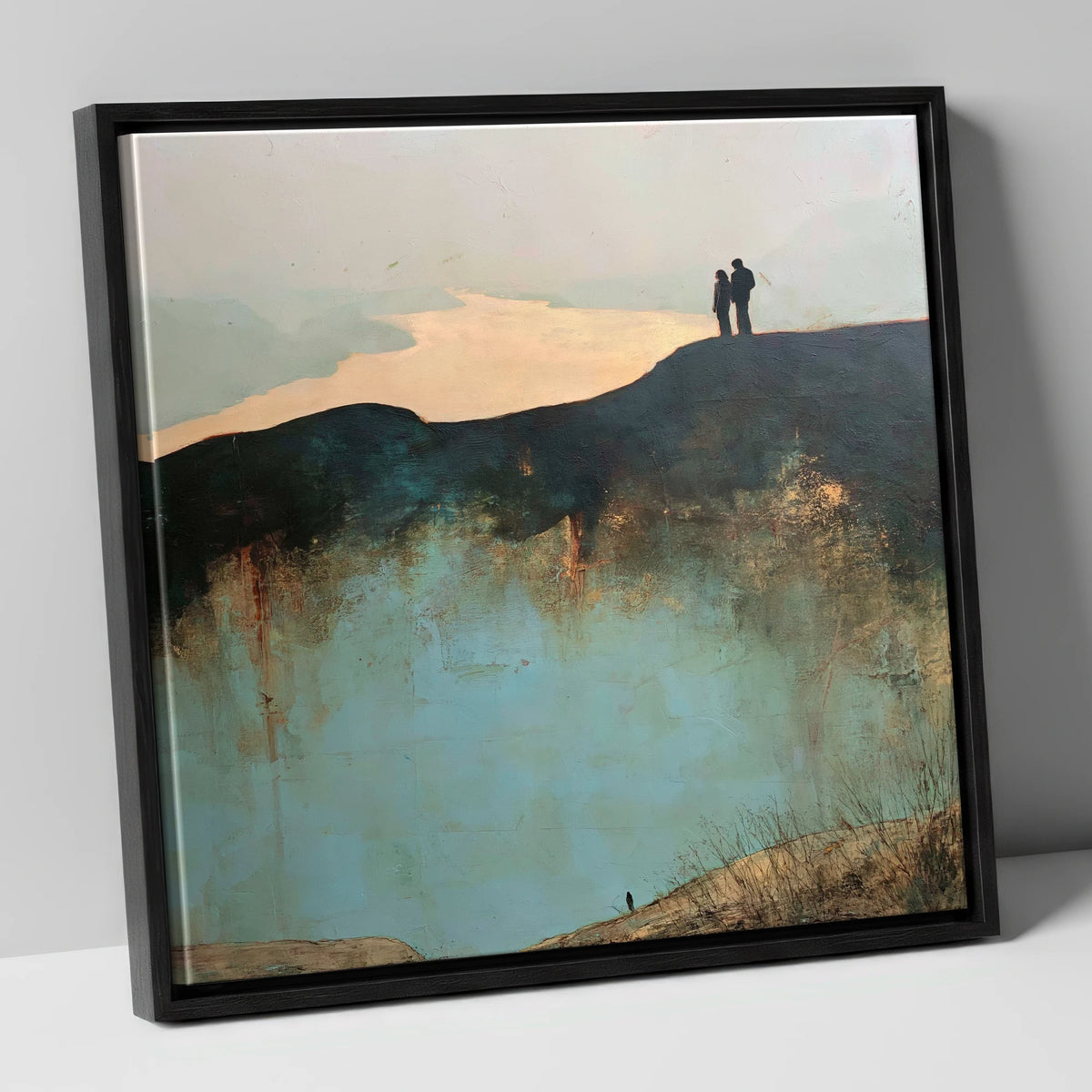 Catbells Ridge Over Golden Water lake district fell canvas wall art in black frame