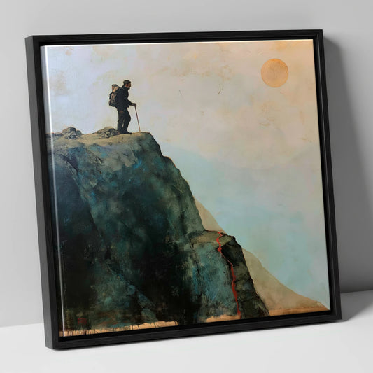 Striding Edge Silhouette and Golden Sun lake district walking canvas wall art in black frame