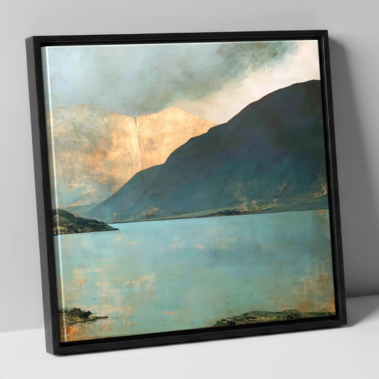 Golden Light On Wastwater Screes lake district lake canvas wall art in black frame
