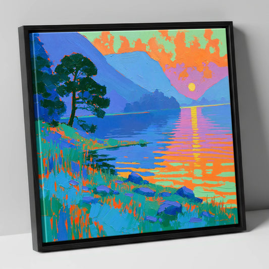 Bold Sunset Over The Lake lake district lake canvas wall art in black frame