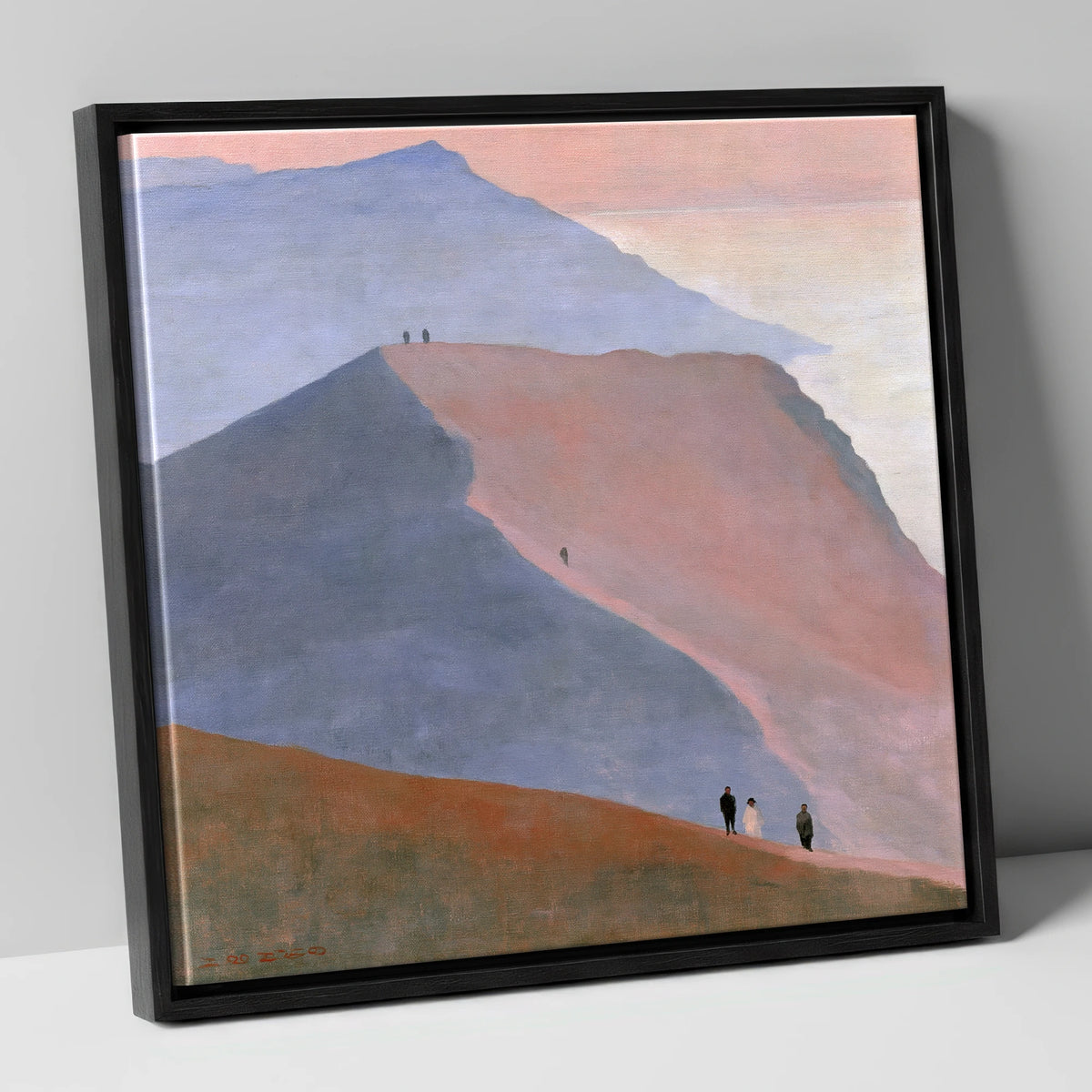 Walkers on a Dusk Ridge lake district walking canvas wall art in black frame