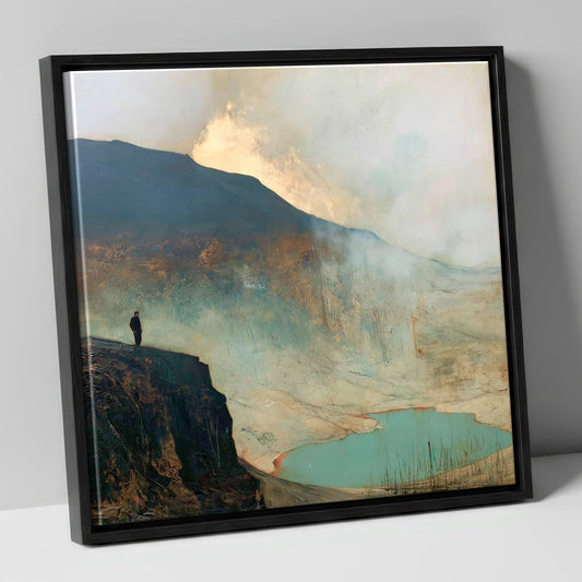 Helvellyn Walker in Golden Mist lake district fell canvas wall art in black frame