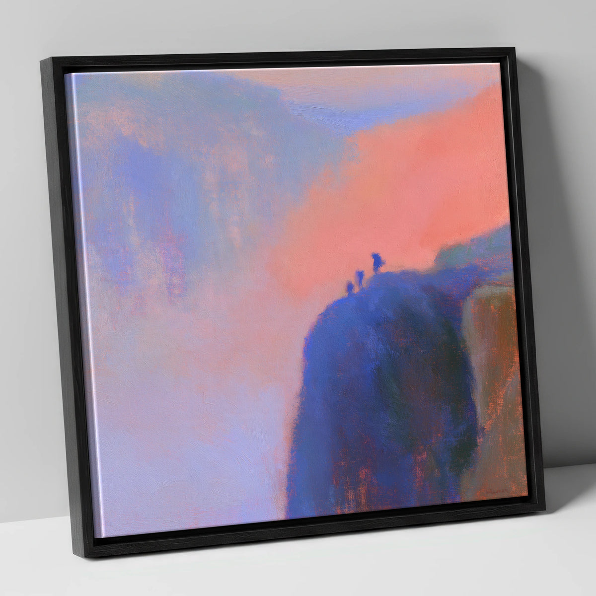 Climbers on an Indigo Crag lake district walking canvas wall art in black frame