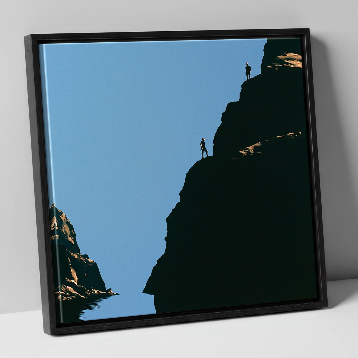 Silhouetted Climbers on Lakeland Crag lake district walking canvas wall art in black frame
