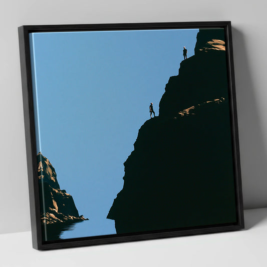 Silhouetted Climbers on Lakeland Crag lake district walking canvas wall art in black frame