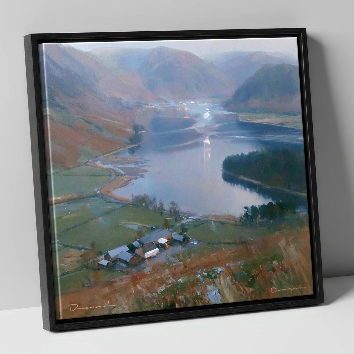 Loweswater Valley Under Silver Light lake district lake canvas wall art in black frame