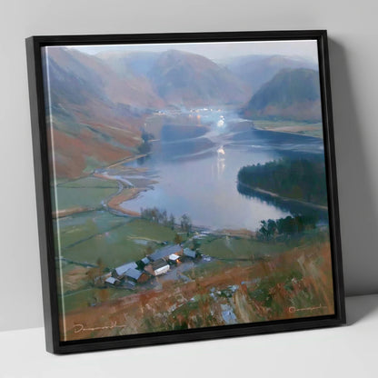 Loweswater Valley Under Silver Light lake district lake canvas wall art in black frame