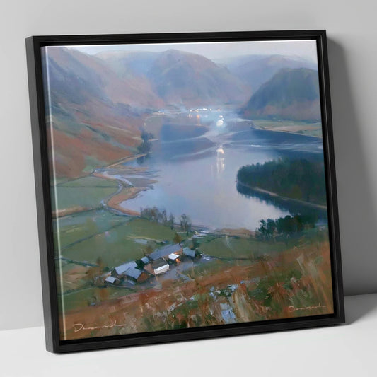 Loweswater Valley Under Silver Light lake district lake canvas wall art in black frame