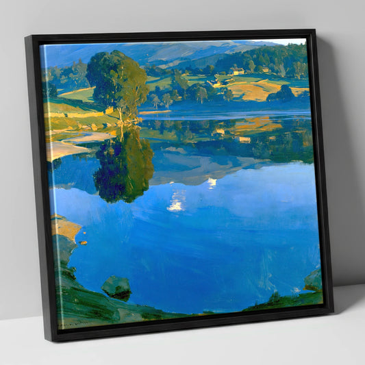 Golden Dawn Over Still Lake lake district lake canvas wall art in black frame
