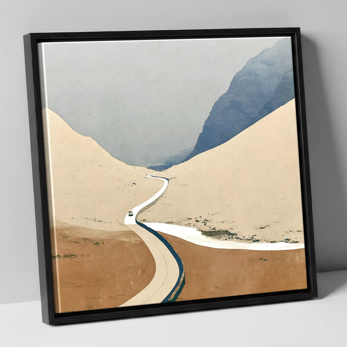 Winding Road through the High Pass lake district valley canvas wall art in black frame