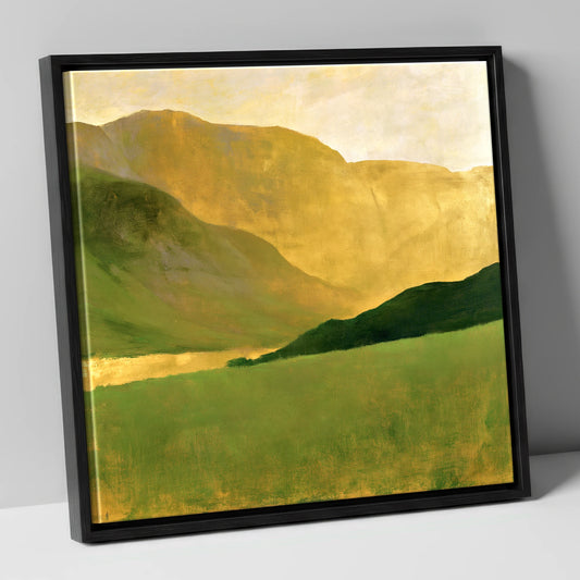 Golden Fells And Green Valley lake district valley canvas wall art in black frame