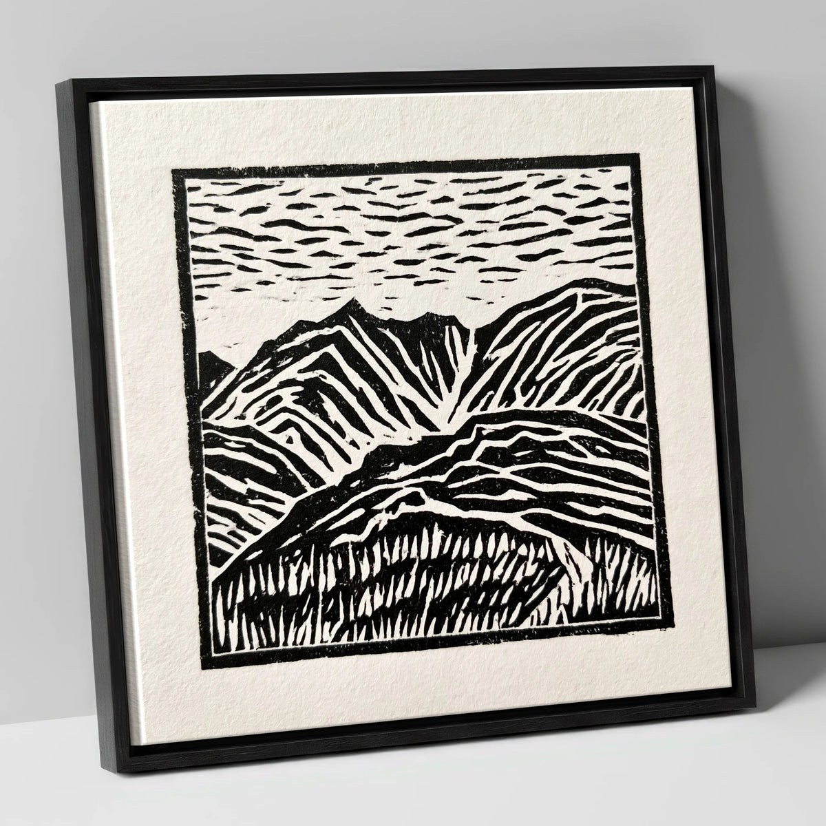 Graphic Mountain Summit View lake district fell canvas wall art in black frame