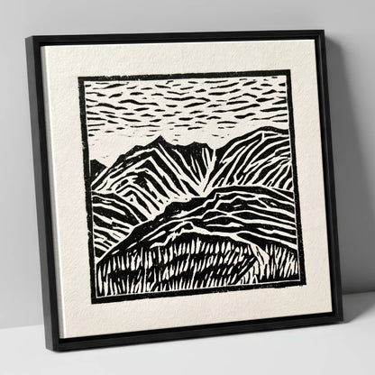 Graphic Mountain Summit View lake district fell canvas wall art in black frame