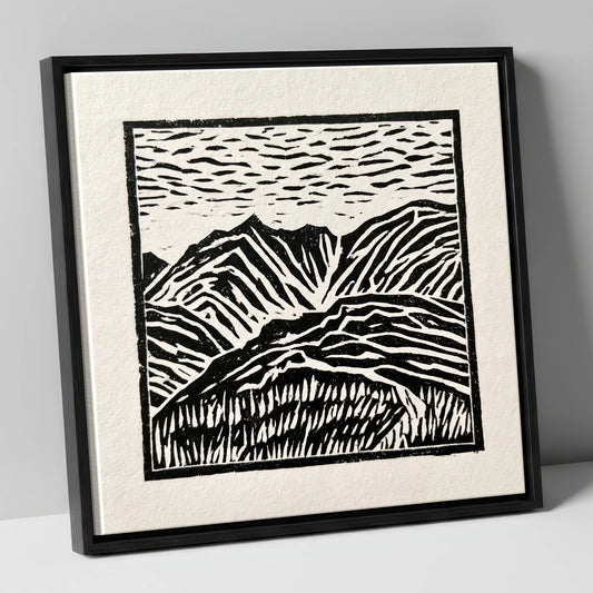 Graphic Mountain Summit View lake district fell canvas wall art in black frame
