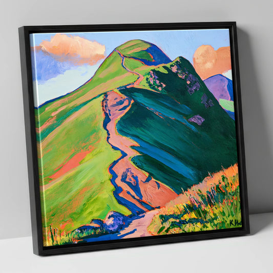 Vibrant Path up Cat Bells lake district fell canvas wall art in black frame