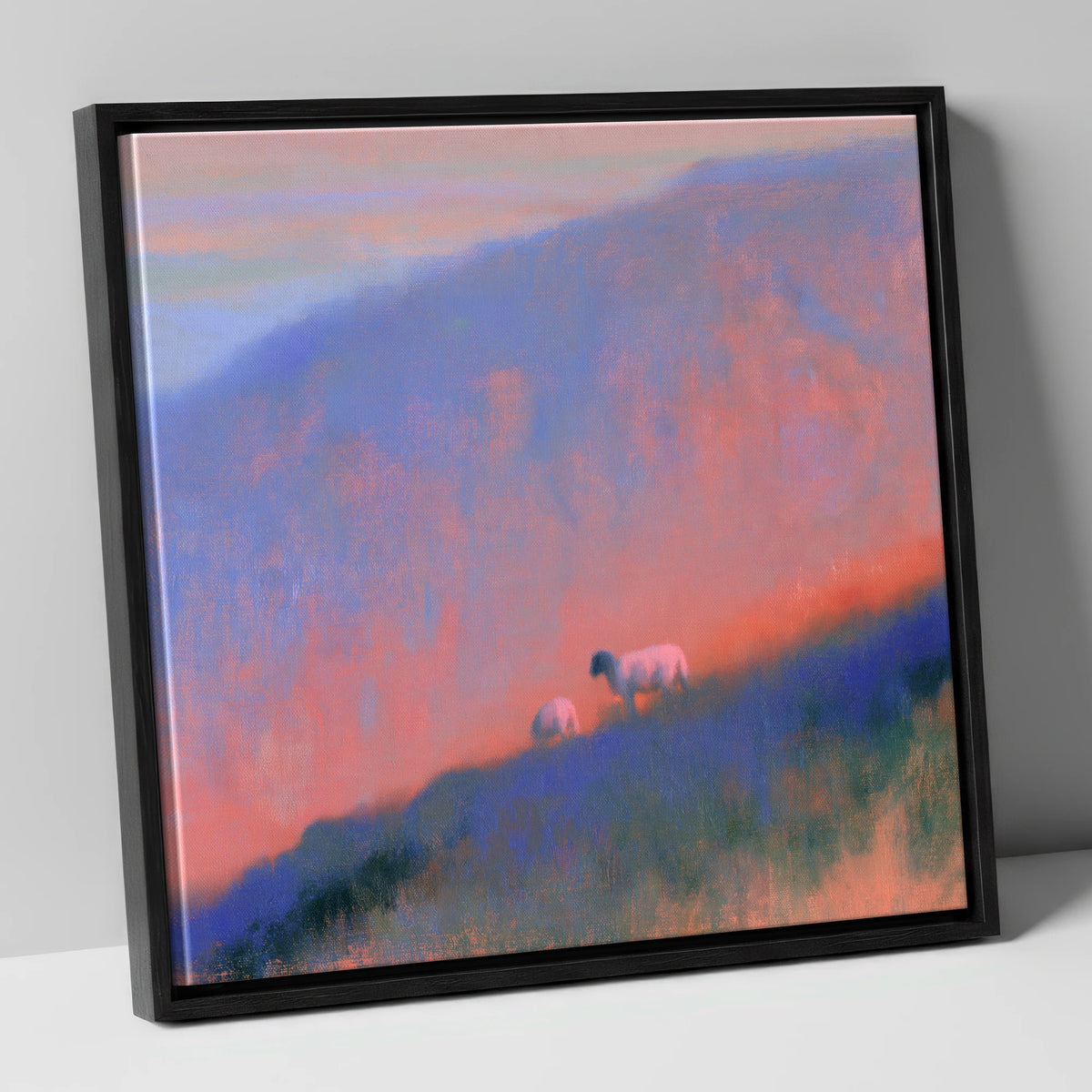 Herdwick Sheep on Twilight Fellside lake district wildlife canvas wall art in black frame