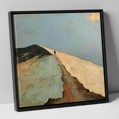 Silhouetted Walker on Striding Edge lake district walking canvas wall art in black frame