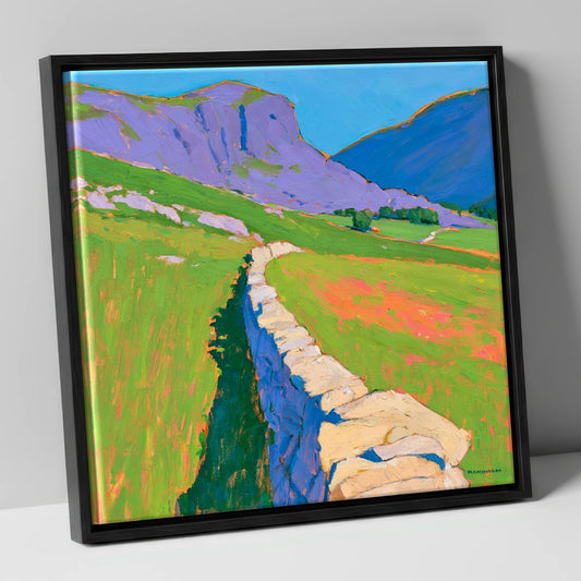 Vibrant Valley Drystone Wall lake district valley canvas wall art in black frame