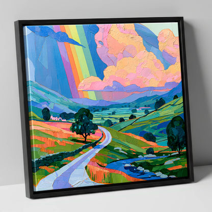Vibrant Rainbow Over Lakeland Fells lake district sky canvas wall art in black frame