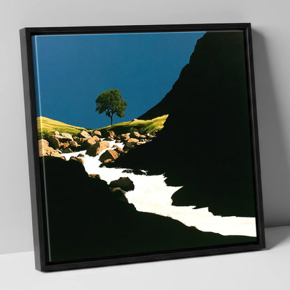 Lone Tree Above Rushing Beck lake district waterfall canvas wall art in black frame