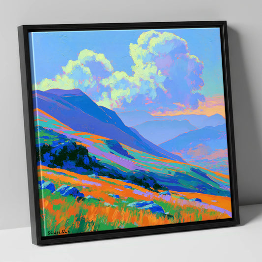 Vibrant Rolling Fells Under Cloud lake district fell canvas wall art in black frame