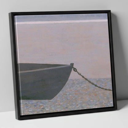 Windermere Boat on Pebble Shore lake district lake canvas wall art in black frame